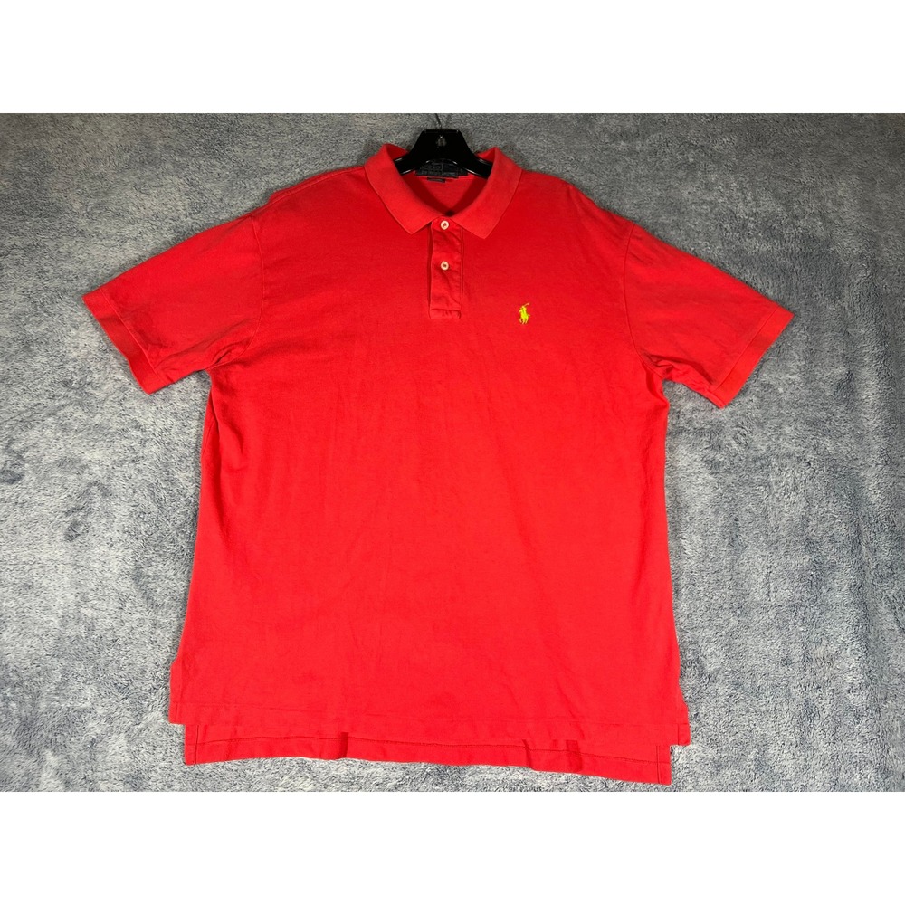 Polo Ralph Lauren Mens Large Red Cotton Pique Short Sleeve Polo Shirt Small Pony